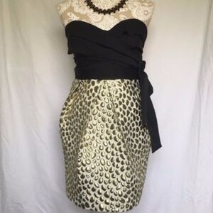 Aryn K // Gold Polka Dot Strapless Dress L dr1